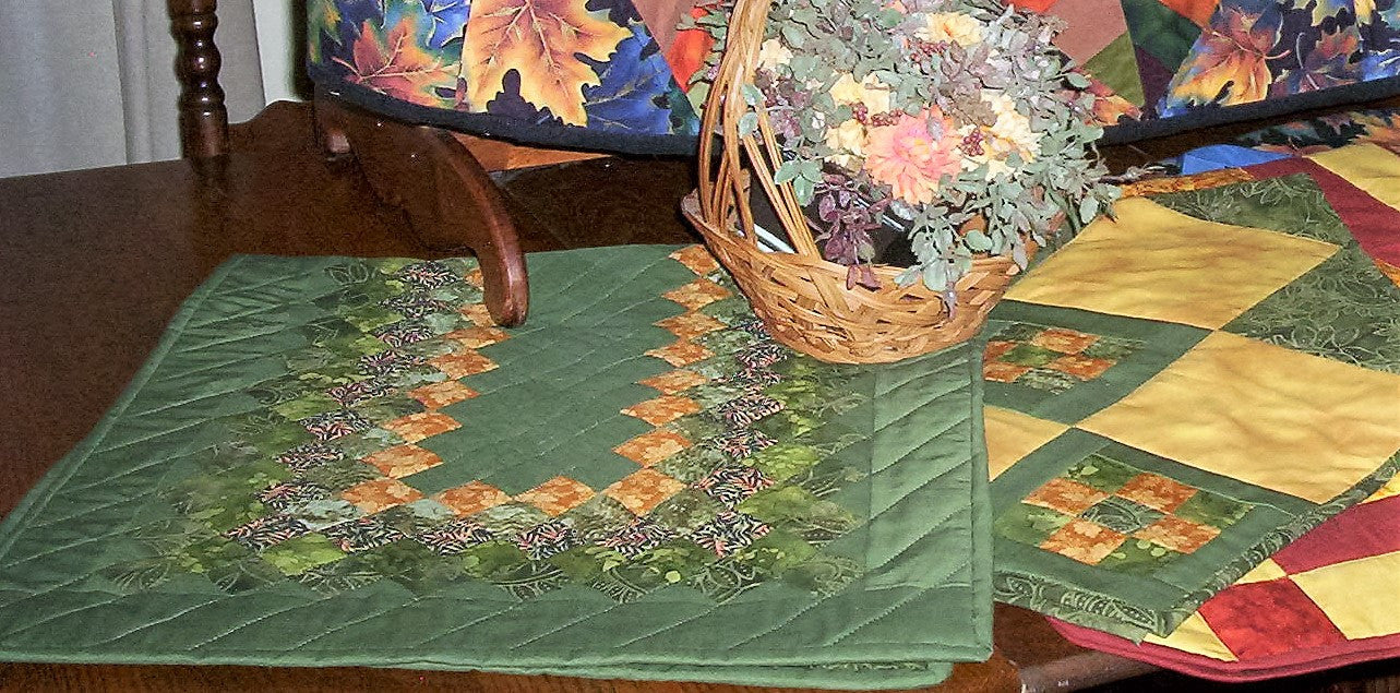 Green and Gold Squared Table Runner