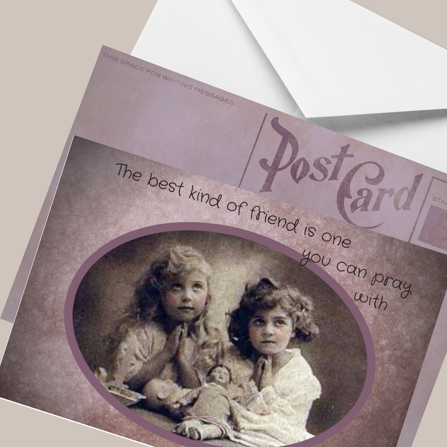 Praying Girls Postcard with Envelope
