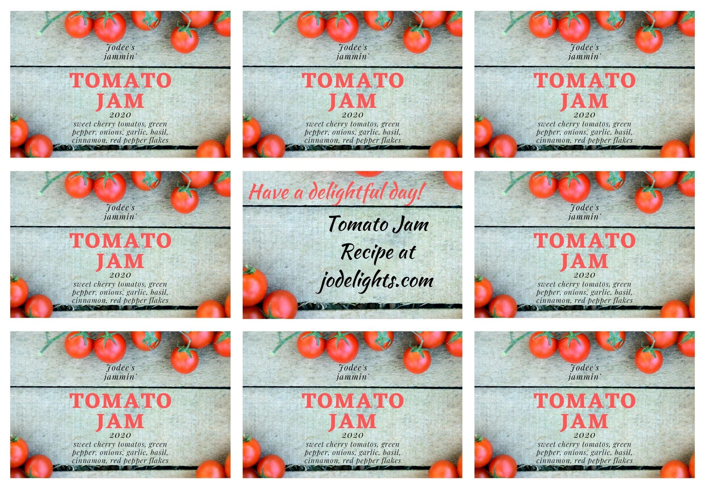 Tomato Jam Printable Canning Labels